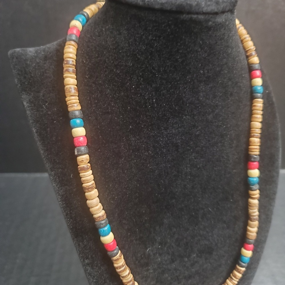 Vintage Brown Beach‎ Bead Necklace Boho Hippie Surfer 19" Long